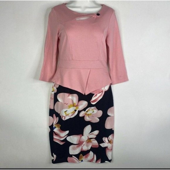 New Homeyee Floral Print Bodycon Pencil Dress Work Casual‎ Women Size Medium - Picture 3 of 10